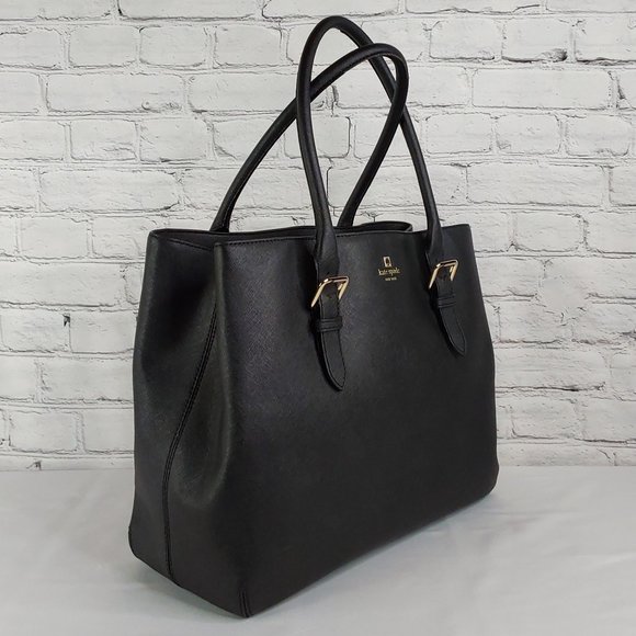 KATE SPADE SAFFIANO LEATHER ADJUSTABLE BUCKLE STRAP LARGE SHOULDER  BAG ONYX - Picture 3 of 16